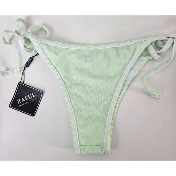 Zaful Womens Mint Green Bikini Set Sz 8 Adj Triangle Top Tie-Side Bottoms Sexy - Picture 6 of 9
